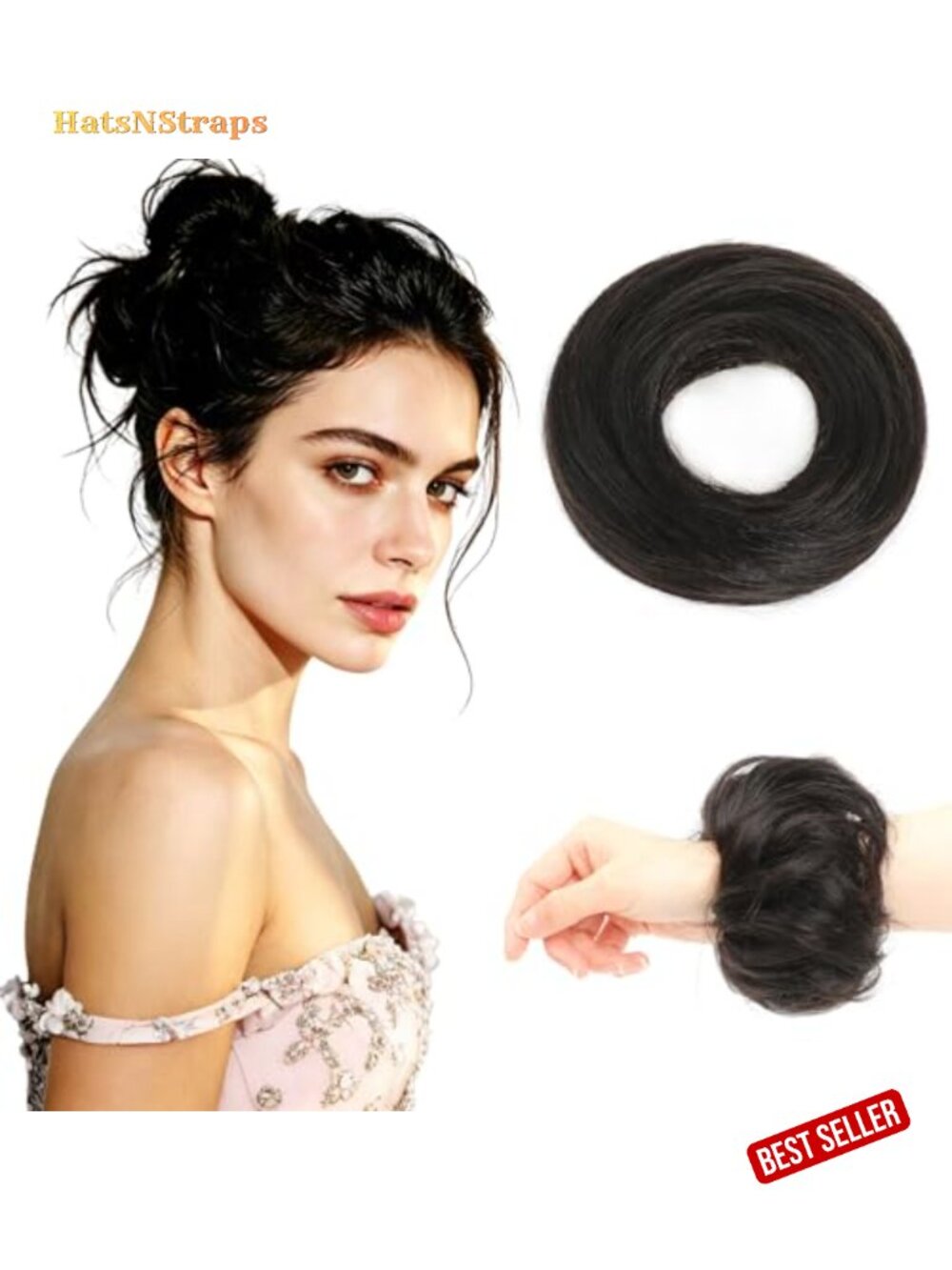 2Pc Real Human Hair Messy Bun Hair Piece Fluffy Donut Updo Women Hairpiece